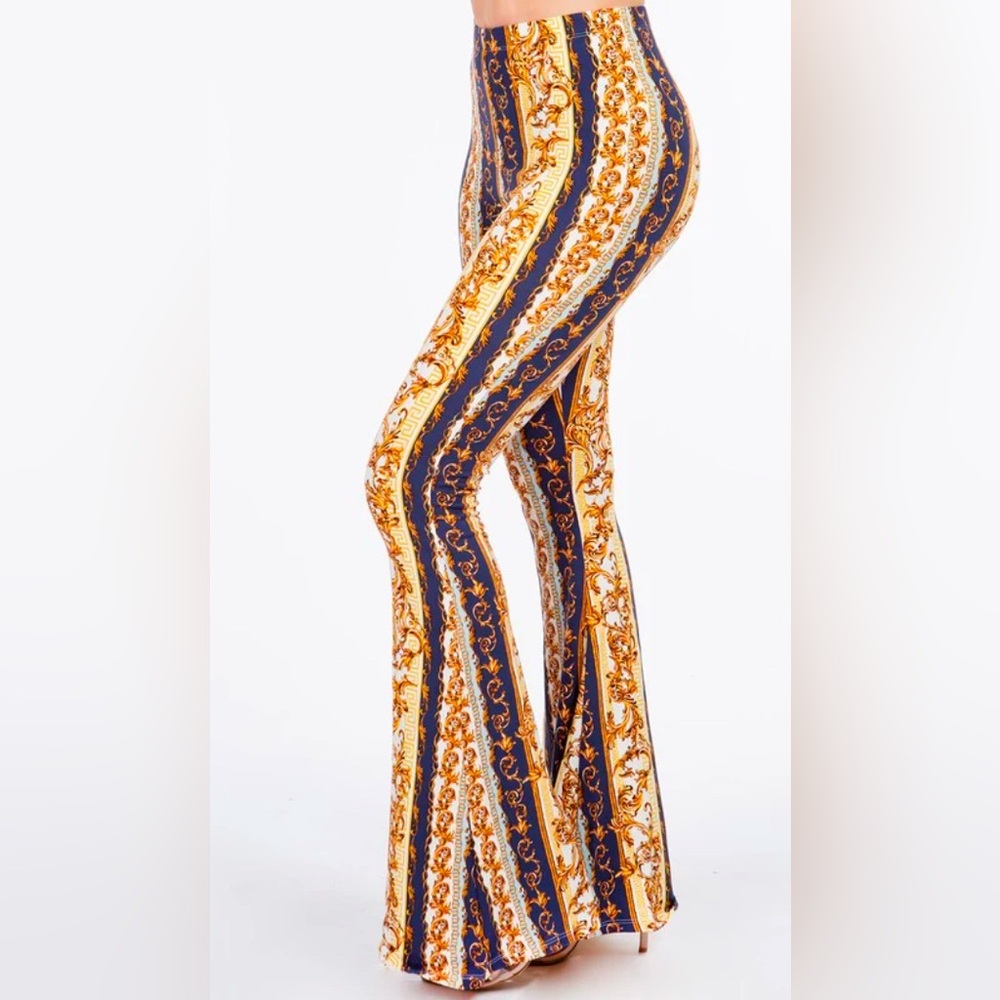 Bear Dance Baroque Chain filagree fit and flare super soft yoga pants- Blue-gold